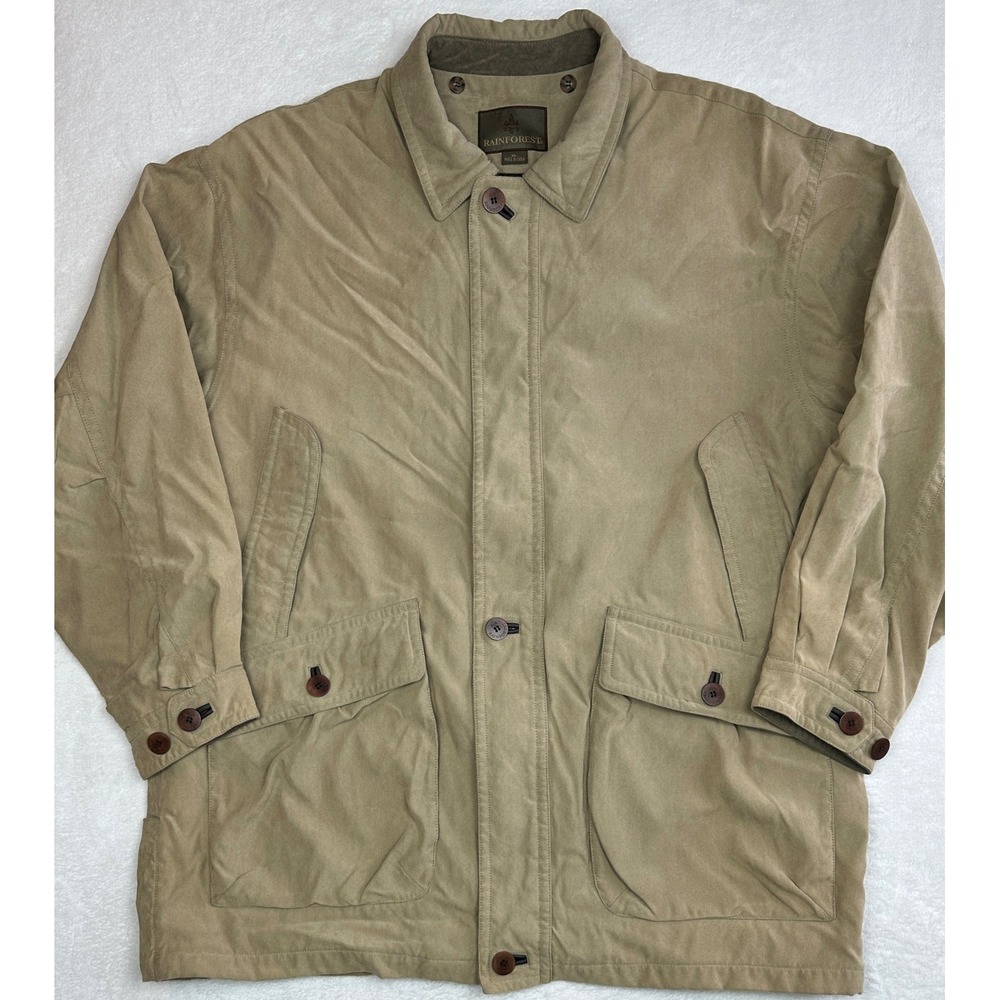 Vintage Rainforest Men‎ Tan Down Filled Field Jacket Trim XL Utility Barn Coat